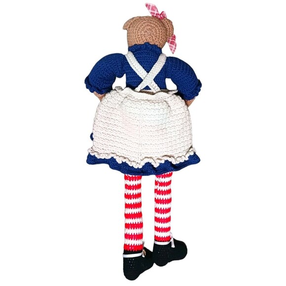 Vintage BIG Hand Crocheted Stuffed Teddy Bear Americana Girl Draft Blocker 32" H - Picture 6 of 7